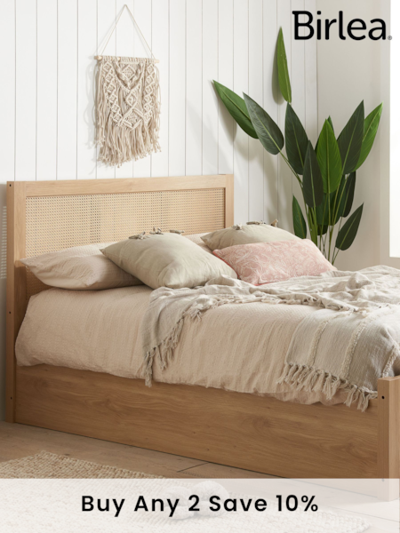Birlea Oak Croxley Wooden & Rattan End Lift Ottoman Storage Bed (E65580) | £460 - £500