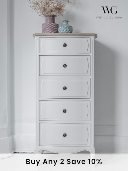 Willis & Gambier White Amelie Wooden 5 Drawer Tall Chest of Drawers (E65635) | £1,050
