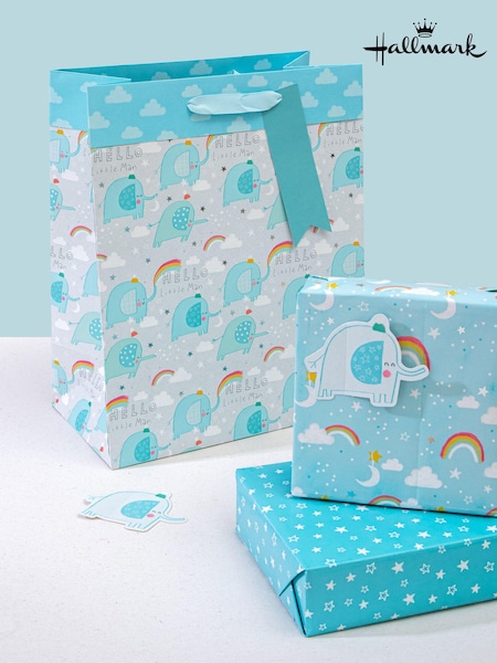 Hallmark Blue Cute Elephants New Baby Gift Bag And Gift Wrap Set (E65782) | £7