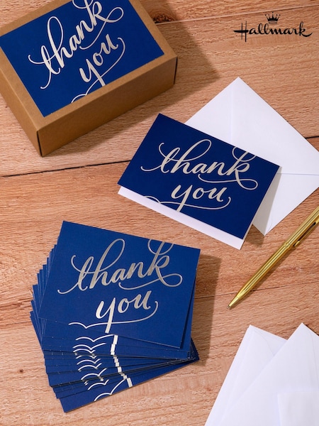 Hallmark Blue Thank You Cards with Foil Script Design 40 Pack (E65807) | £9