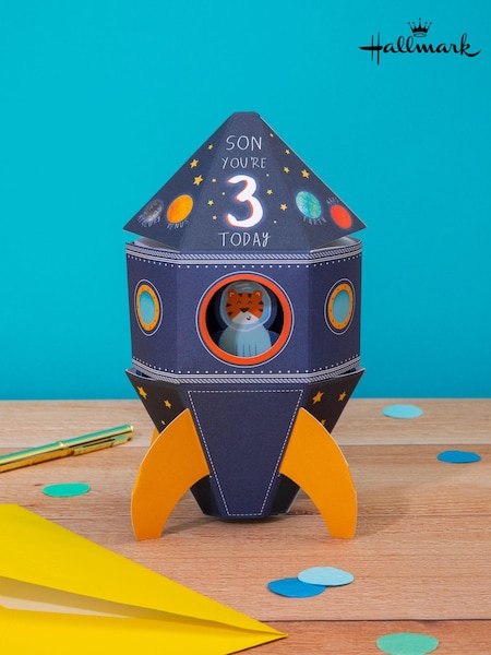 Hallmark Blue 3rd Birthday Card for Son 3D Pop-Up Rocket (E65815) | £4