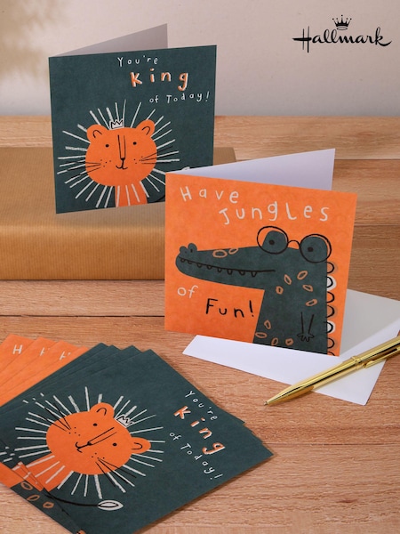 Hallmark 10 Pack Orange Kids Birthday Cards In 2 Animal Designs (E65837) | £4