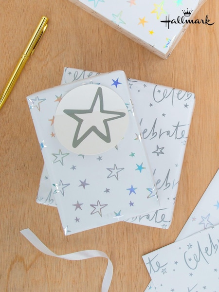 Hallmark White Celebration Gift Wrap 4 Sheets 4 Tags 1 Design (E65843) | £7