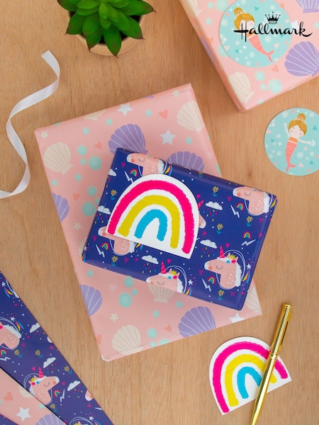 Hallmark Multi Unicorn And Mermaid Gift Wrap 4 Sheets 4 Tags Set (E65865) | £5