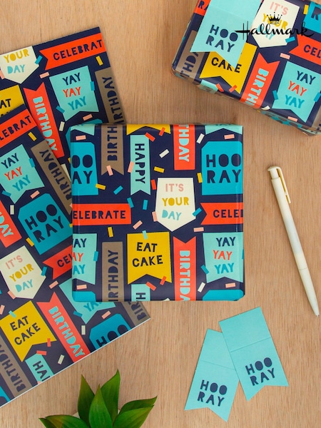 Hallmark Multi Birthday Gift Wrap 4 Sheets 4 Tags 1 Design (E65867) | £5