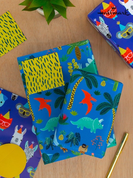 Hallmark Multi Kids Animal And Dinosaur Print Gift Wrap 4 Sheets 4 Tags (E65871) | £5