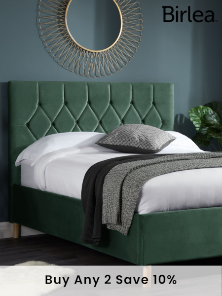 Birlea Green Loxley Upholstered Fabric End Lift Ottoman Storage Bed (E65907) | £430 - £480