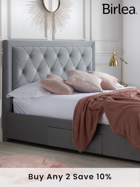 Birlea Grey Woodbury Upholstered Fabric Bed (E65917) | £560 - £630