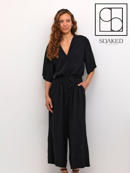 Soaked in Luxury Zaya Cropped Half Sleeve Black Jumpsuit (E65948) | £90