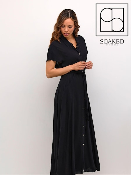 Soaked in Luxury Zaya Belted Maxi Shirt Black Dress (E65949) | £90