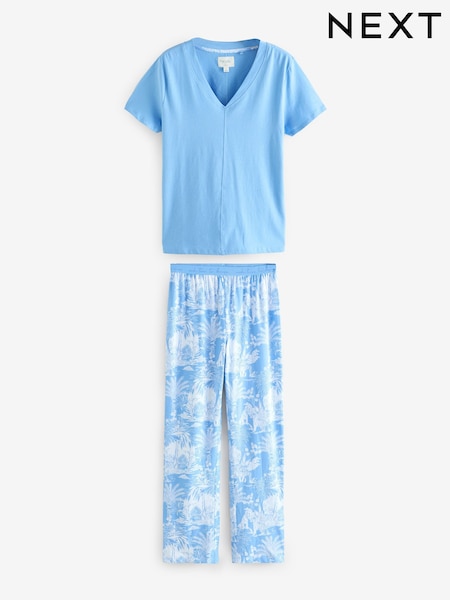 Blue 100% Cotton Short Sleeve Pyjamas (E66028) | £16