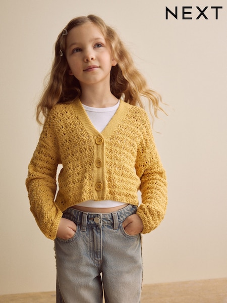 Ochre Yellow Knitted V-Neck Cardigan (3-16yrs) (E66128) | £20 - £25
