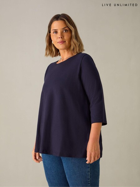 Live Unlimited Blue Curve Slub Swing 100% Cotton Tunic Top (E66158) | £19.50