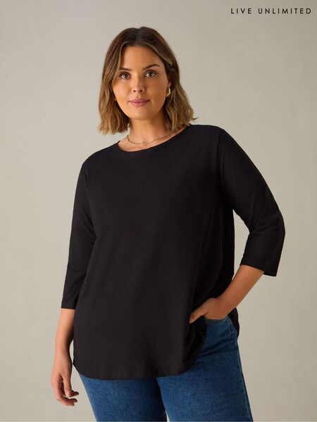 Live Unlimited Black Curve Slub Swing 100% Cotton Tunic Top (E66192) | £27
