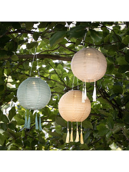 Lights4fun Set of 3 Pastel Lucena Tassel Hanging Outdoor Solar Lanterns (E66225) | £35