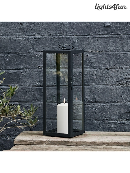 Lights4fun Black Large Outdoor Battery Metal TruGlow LED Candle Lantern (E66234) | £50