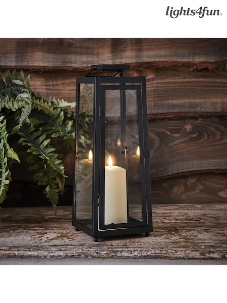 Lights4fun Black Set of 2 Metal Outdoor Solar Lanterns with TruGlow LED Candles (E66238) | £65