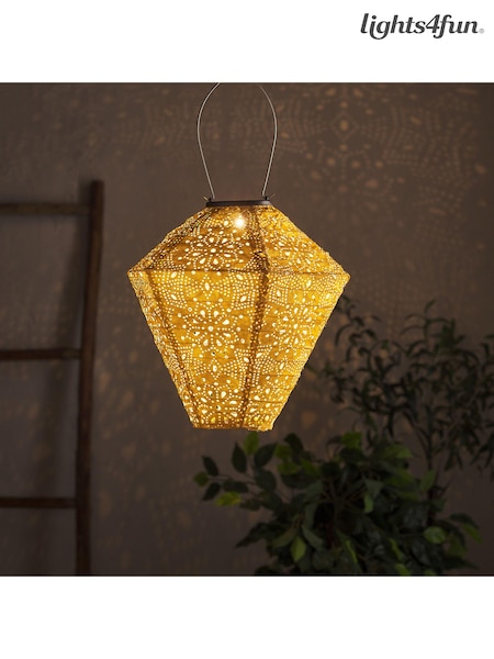Lights4fun Yellow Tyvek Moroccan Hanging Outdoor Solar Lantern (E66252) | £40
