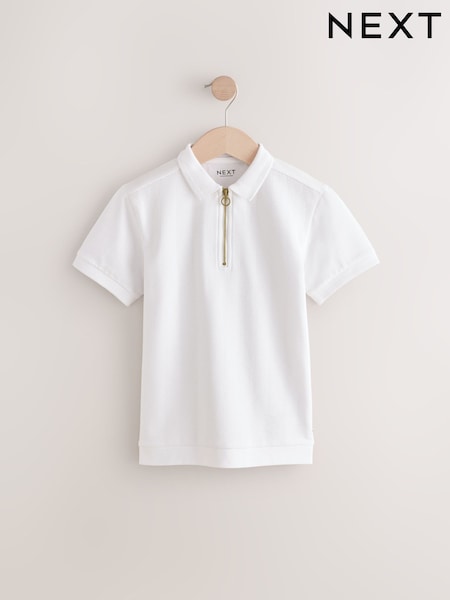 White Textured Short Sleeve Quarter Zip Polo Shirt (3-16yrs) (E66263) | £11 - £16