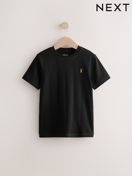 Black Verticle Texture Short Sleeve T-Shirt (3-16yrs) (E66271) | £7 - £10