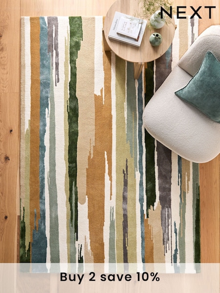 Green Painted Abstract Rug (E66278) | £120 - £300