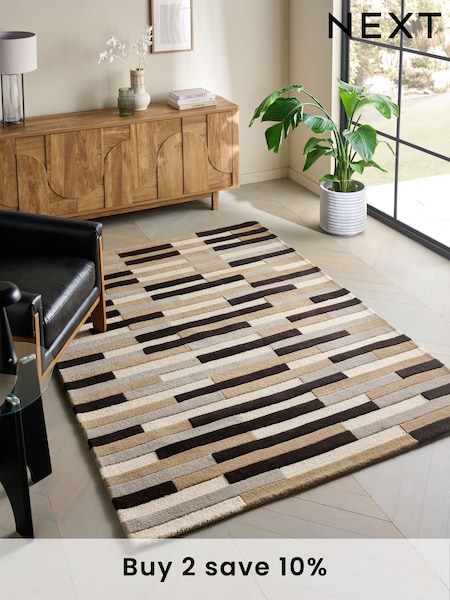 Greige Rio Broken Stripes Rug (E66279) | £95 - £265