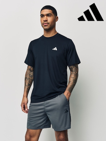 adidas Grey Train Essentials Piqué 3-Stripes Training Shorts (E66420) | £23