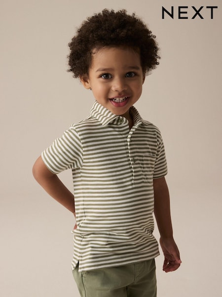 Green/White Short Sleeve Stripe 100% Cotton Polo Shirt (3mths-7yrs) (E66442) | £7 - £9