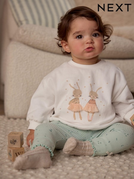 White/Green Fairy Bunnys Sweater and Leggings Set (E66466) | £12 - £14