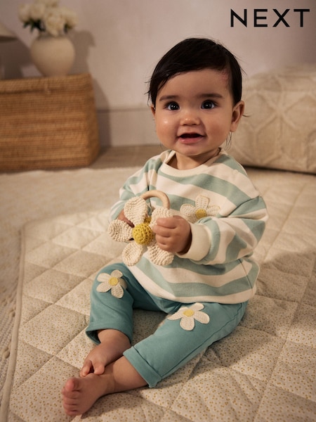 Green/ White Stripe Flower Sweater and Leggings Set (E66471) | £13 - £15