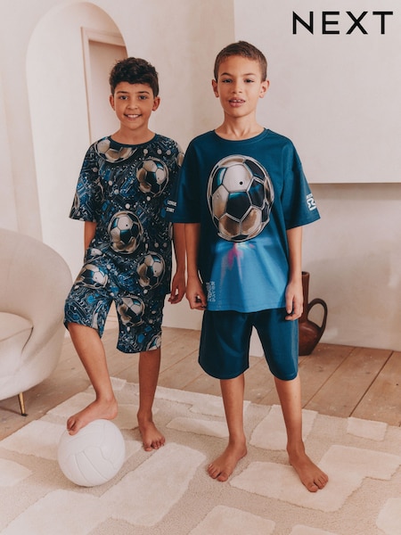 Blue Football 100% Cotton Short Pyjamas 2 Pack (3-14yrs) (E66490) | £20 - £26