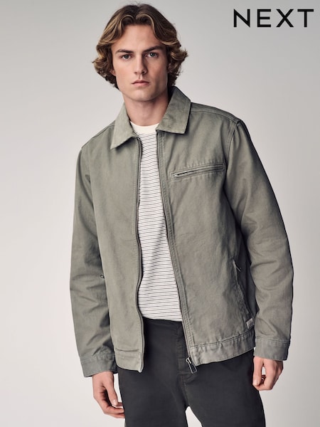 Sage Green Canvas Worker Jacket with Corduroy Collar (E66506) | £65