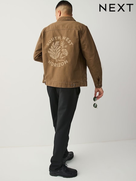 Embroidered Tan Brown Canvas Worker Jacket with Corduroy Collar (E66543) | £65