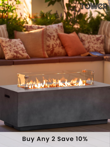 Tower Grey Magna Rectangular Gas Garden Fire Pit (E66611) | £650