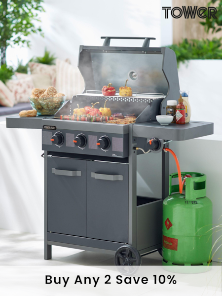 Tower Black Stealth Plus Three Burner BBQ (E66617) | £450
