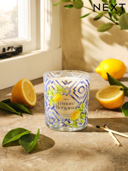 Yellow/Blue Lemon and Bergamot Single Wick Scented Candle (E66620) | £10