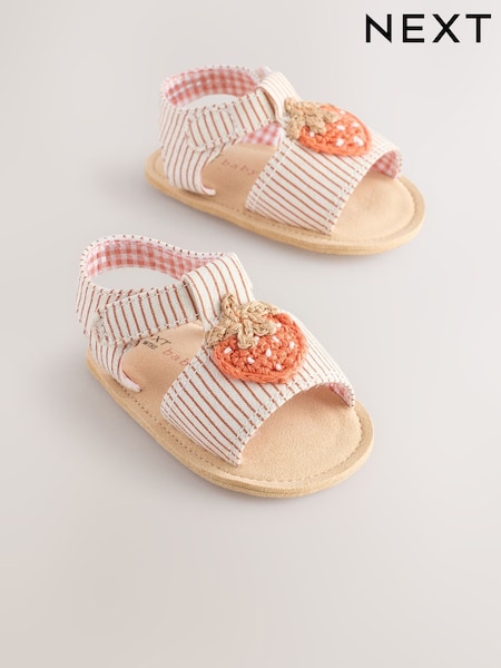 Pink/Stripe Crochet Strawberry T-Bar Baby Sandals (0-24mths) (E66644) | £11