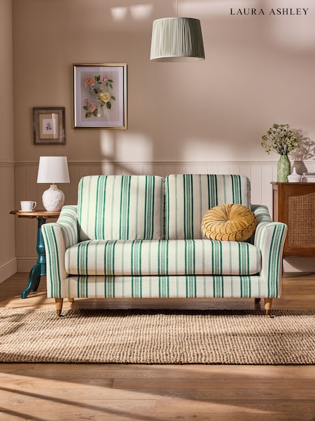 Laura Ashley Blue, Green & Cream Barwell Stripe Pearson Small 2 Seater Sofa (E66653) | £875