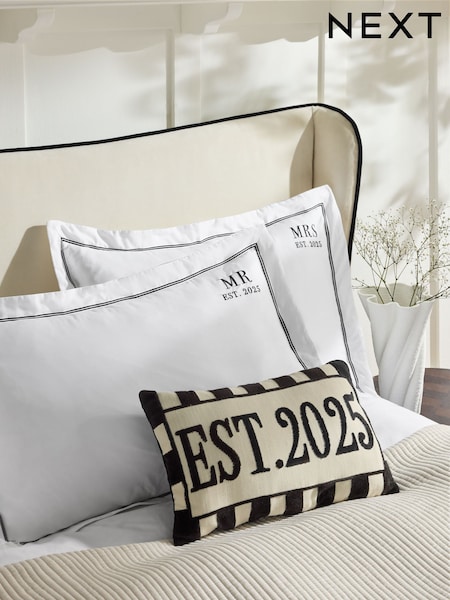 Set of 2 Black/White Mr and Mrs Est 2025 Wedding Oxford Pillowcases (E66670) | £22