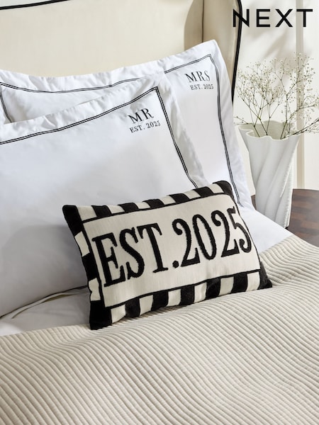 Black/White Est 2025 Wedding Slogan Cushion (E66671) | £22