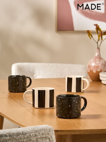MADE.COM Set of 4 Black/White Jovi Hand Painted Stacking Mugs (E66782) | £34