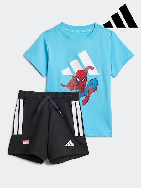 adidas Blue Marvel Spider Man 100% Cotton Shorts T-Shirt Set (E66806) | £30