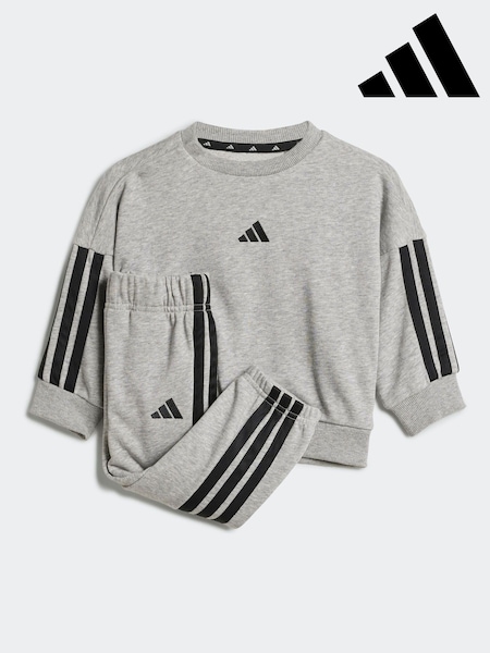 adidas Grey Essentials Infant 3 Stripe Tracksuit (E66840) | £30