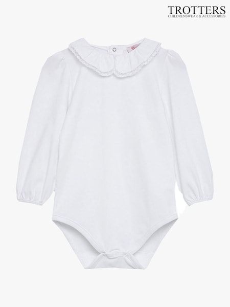 Trotters London Little Evelyn Lace Trim White Bodysuit (E67000) | £30