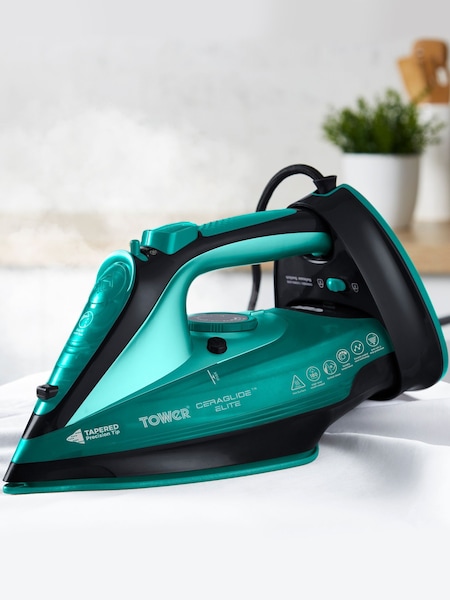 Tower Black and Teal Ceraglide Cord Cordless Iron (E67042) | £33