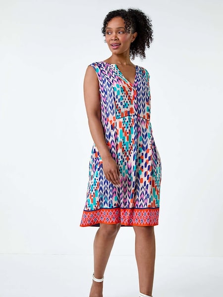 Roman Blue Aztec Pleat Front Pocket Dress (E67200) | £42