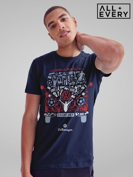 All + Every Blue Mens 100% Cotton Volkswagen Football Camper Game On T-Shirt (E67329) | £25