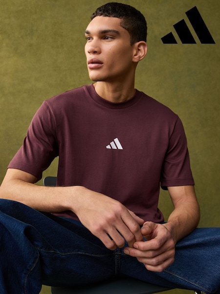 adidas Red Essentials Small Logo Single 100% Cotton Jersey T-Shirt (E67448) | £20