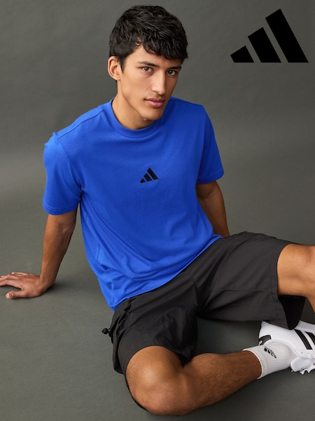 adidas Blue Essentials Small Logo Single 100% Cotton Jersey T-Shirt (E67456) | £20