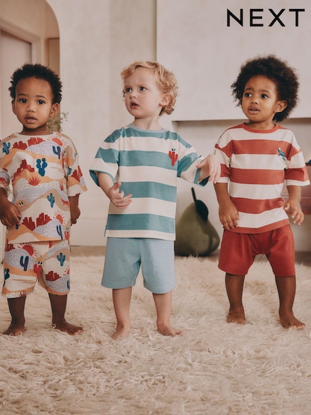 Red/Green Stripe with westen print Short Pyjamas 3 Pack (9mths-8yrs) (E67674) | £22 - £28